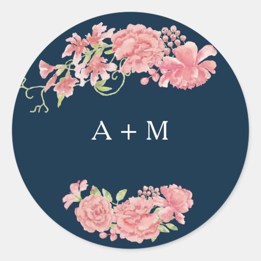 Sticker Rond Minuit bleu foncé rose mariage merci (Devant)