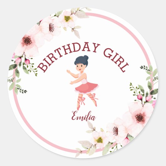 Sticker Rond Minuscule danseur | Ballet Floral rose Fête Annive (Devant)