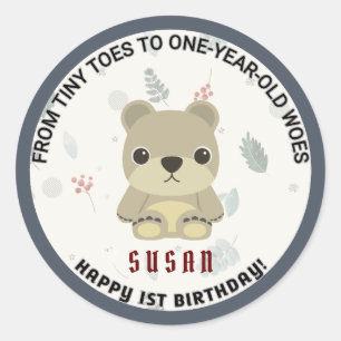 Sticker Rond Minuscules orteils : Joyeux 1er Anniversaire Stick