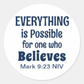 Sticker Rond Miracle Bible Verse Christian Faith Marine Blue (Devant)