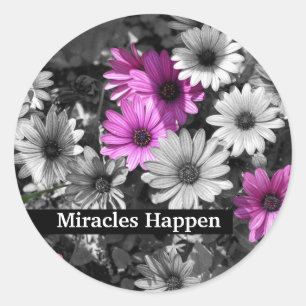 Sticker Rond Miracles Happen Daisies Inspiration
