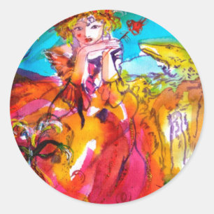 Sticker Rond MIRANDOLINA, rose, jaune fuchsia