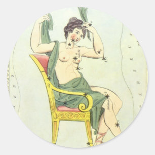 Sticker Rond Miroir d'Urania, Carte céleste d'astronomie vintag