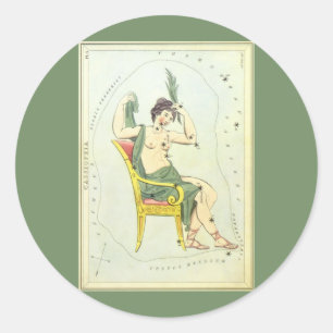 Sticker Rond Miroir d'Urania, Carte céleste d'astronomie vintag