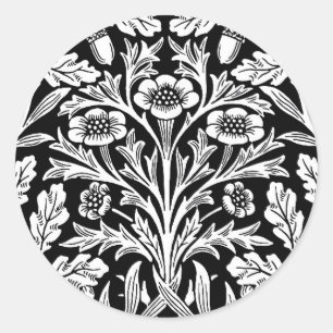 Sticker Rond Miroirs's Acorns et chêne Feuille noir et blanc