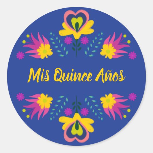 Sticker Rond Mis Quince Anos Black Blue Yellow Mexican Fiesta (Devant)