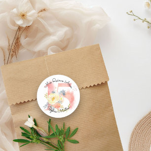 Sticker Rond Mis Quince Anos Blush Rose Aquarelle Floral 15