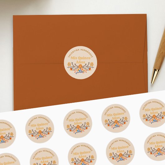 Sticker Rond Mis Quince Anos Floral western mexicain