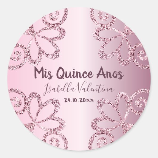 Sticker Rond Mis Quince Anos Parties scintillant rose pâle (Devant)