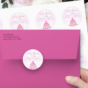 Sticker Rond Mis Quince Anos Robe de princesse florale rose