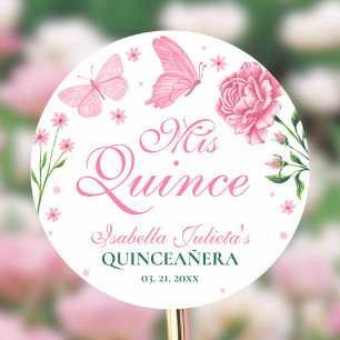 Sticker Rond Mis Quince Blush Rose Floral Quinceañera