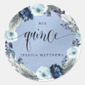 Sticker Rond Mis Quince, espagnol, couronne de fleurs bleues (Devant)