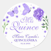 Sticker Rond Mis Quince Lilac Floral Violet Quinceañera (Devant)