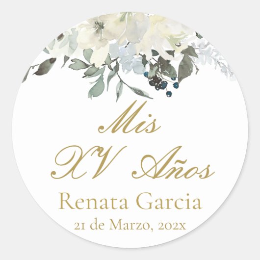 Sticker Rond Mis XV años flores rosas (Devant)