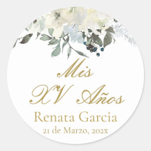 Sticker Rond Mis XV años flores rosas
