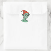 Sticker Rond Mischievous Green Elf / Goblin Cartoon Character (Sac)