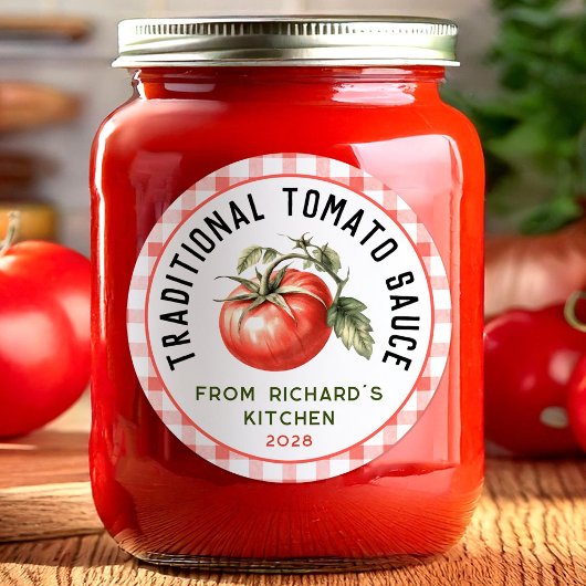 Sticker Rond Mise en conserve de sauce tomate traditionnelle