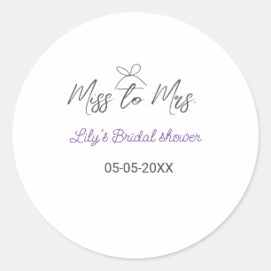 Sticker Rond Miss à Mrs shower nuptial ajouter nom date année n
