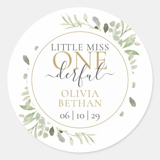 Sticker Rond Miss M. ONEderful Boy Premier anniversaire (Devant)