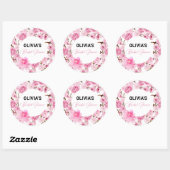 Sticker Rond Miss to Mrs Bridal Shower Aquarelle Fleurs Roses (Feuille)