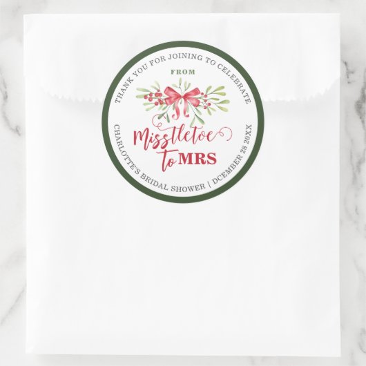 Sticker Rond Miss To Mrs Winter Mistletoe Mariage Personnalisé (Sac)