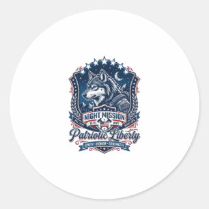 Sticker Rond Mission de nuit patriotique Loup patriote Inspiré 