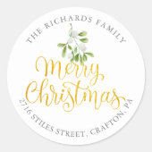 Sticker Rond Mistletoe Gold Joyer Noël Adresse de retour (Devant)