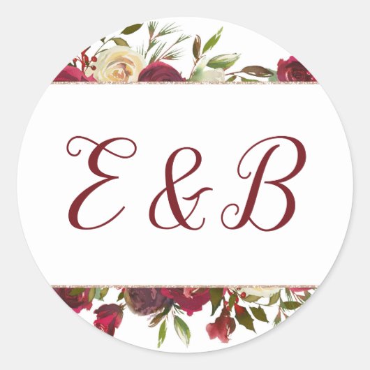 Sticker Rond Mistletoe Manor Aquarelle Hiver Monogramme Mariage (Devant)