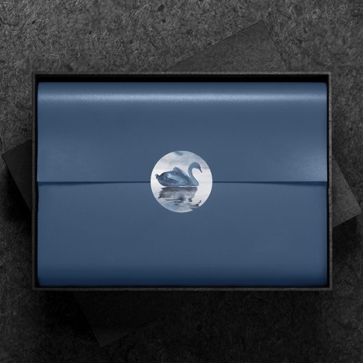 Sticker Rond Misty Reflections | Dusty Blue Swan Lake Mariage