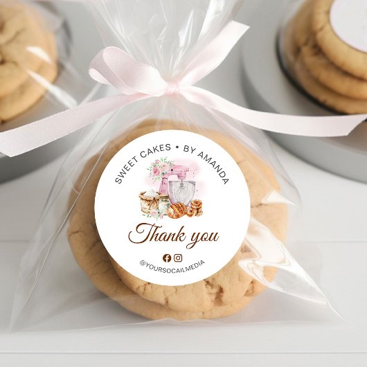 Sticker Rond Mixer rose Merci de pain de pâte