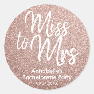 Sticker Rond Mlle à Mme Glam Rose Rose Gold Bachelorette Party