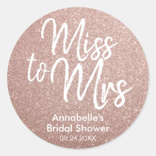 Sticker Rond Mlle à Mme Glam Rose Rose Rose Fête des mariées or