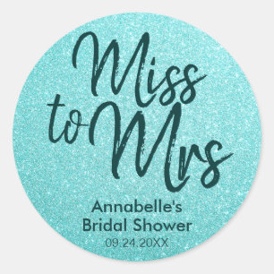 Sticker Rond Mlle à Mme Glam Turquoise Parties scintillant vert