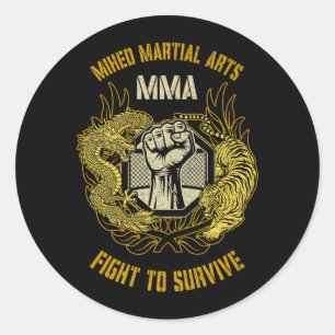 Sticker Rond MMA arts martiaux mixtes cage Dragon Fist Tiger BJ