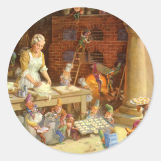 Sticker Rond Mme Claus Bakes Cookies with Père Noël Elves!