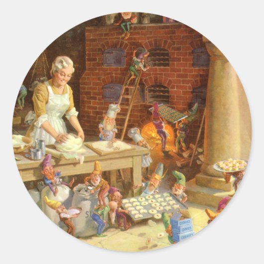Sticker Rond Mme Claus Bakes Cookies with Père Noël Elves! (Devant)
