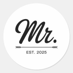 Sticker Rond Mme Est. 2025 Je Viens De Marier Mr Et M