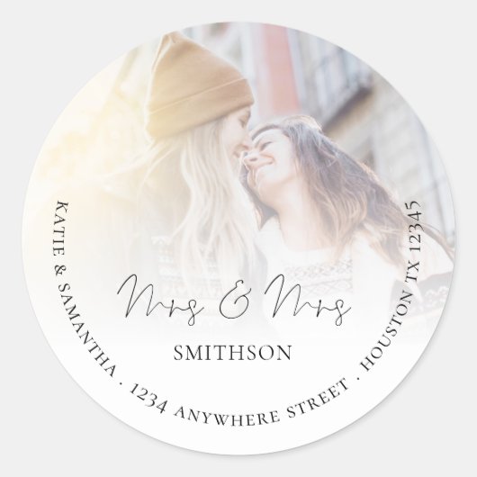 Sticker Rond Mme Mme Photo Retour Nom Adresse Mariage Lesbienne (Devant)