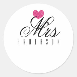 Sticker Rond Mme Modern Script Mariage personnalisé