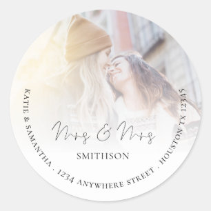 Sticker Rond Mme Mrs. Photo Nom du retour Adresse Mariage lesbi