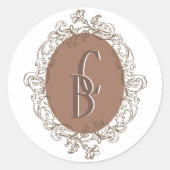 Sticker Rond Mocha Chocolat Mousse Rococo Mariage Monogramme (Devant)