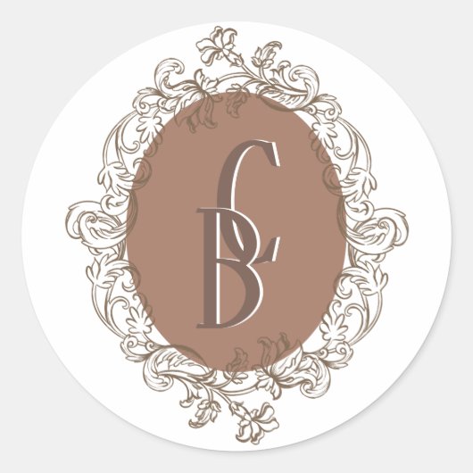 Sticker Rond Mocha Chocolat Mousse Rococo Mariage Monogramme (Devant)