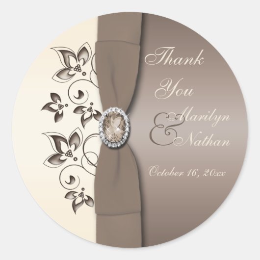 Sticker rond Mocha Ivory Floral Monogrammé 3" (Devant)