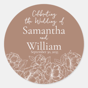 Sticker Rond Mocha Mousse minimaliste moderne Boho Floral Maria