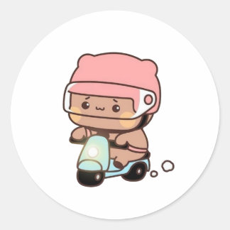 Sticker Rond Mochi Brownie Bear Vélo équitation
