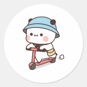 Sticker Rond Mochi Brownie Bear Vélo équitation