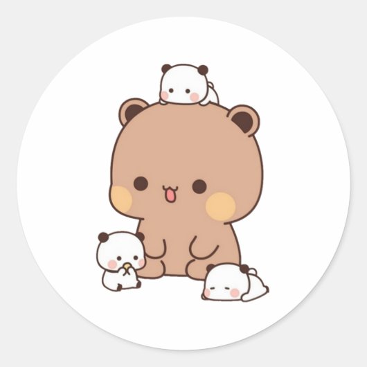 Sticker Rond Mochi Brownie Ours Et Bébé Panda (Devant)