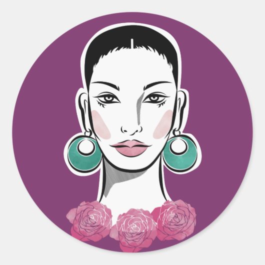 Sticker Rond Mod Fleur 1960s Femme (Devant)