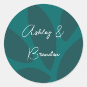 Sticker Rond Mod Fleurs Pétales Botanique Sarcelle Mariage (Devant)