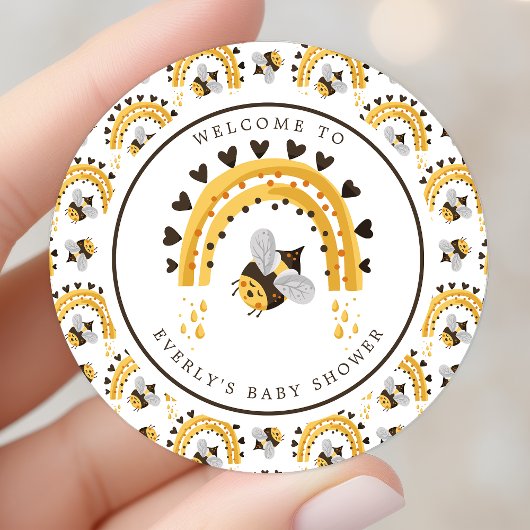 Sticker Rond Mod Rainbow Bumblebee Miel Bee Baby shower